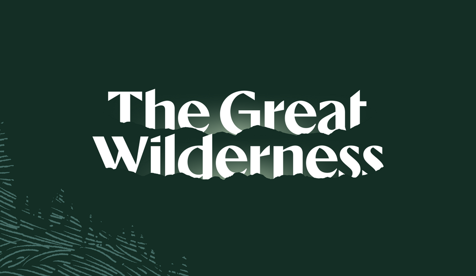 a logo that says The Great Wilderness, with the bottoms of the letters roughly cut off, as if obscured by the horizon